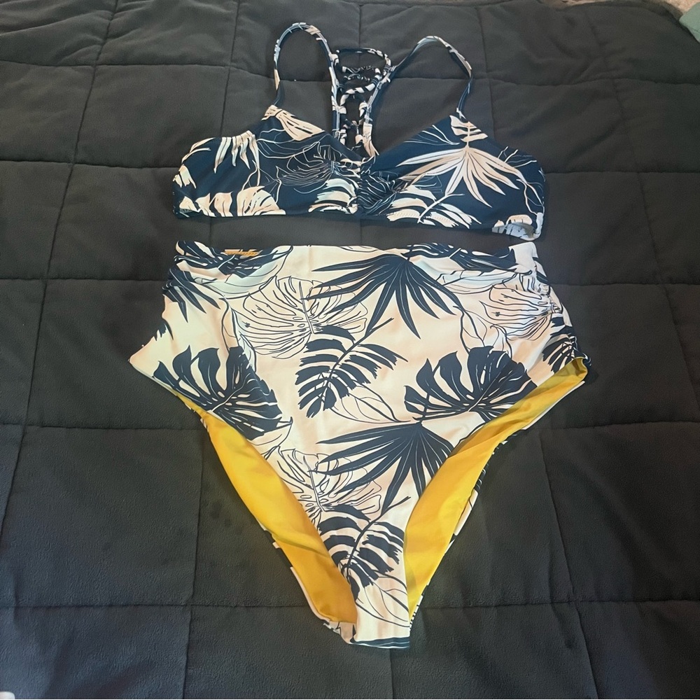 Blue and Yellow Bikini with Modern Tropical Design